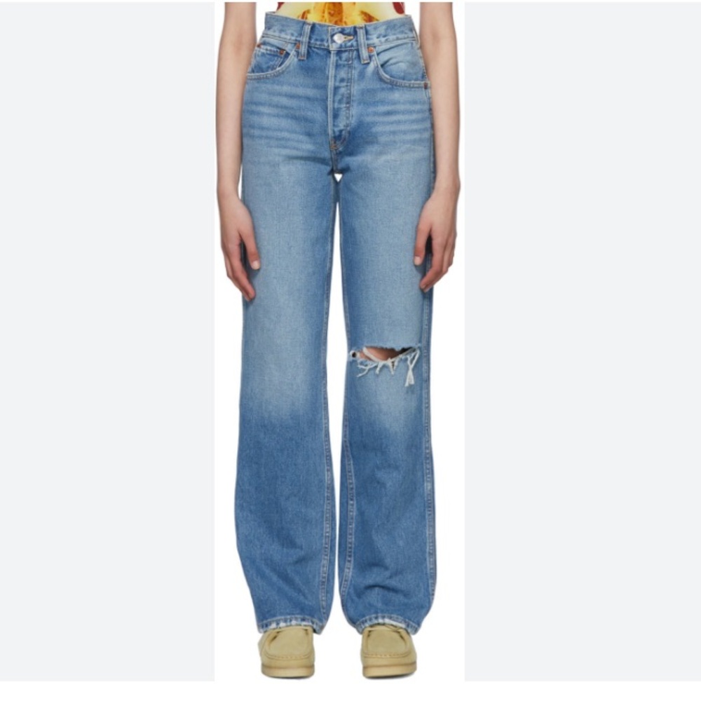 Re/Done Light Blue Distressed High Rise Jeans - Picture 1 of 7